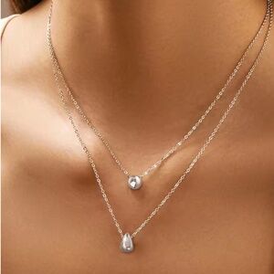 Silver Double Chain Drop Necklace